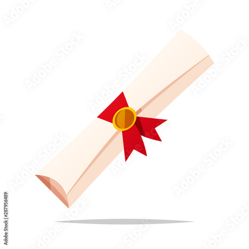 Rolled diploma vector isolated illustration