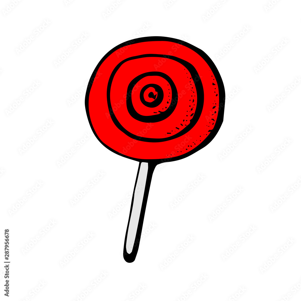 Red lollipop icon. Cartoon of red lollipop vector icon for web design isolated on white background. hand draw Red lollipop icon. Cartoon of red lollipop vector icon for web design isolated on white background. hand draw
