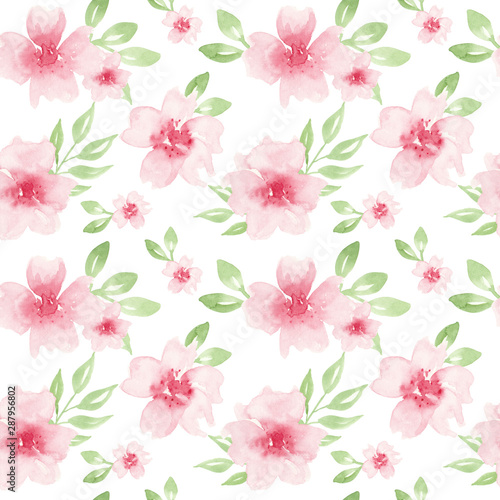 Watercolor floral pattern. Seamless pattern with pink flowers on white background. © julijadesign