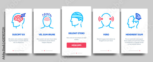 Headache Elements Vector Onboarding Mobile App Page Screen. Contour Illustrations