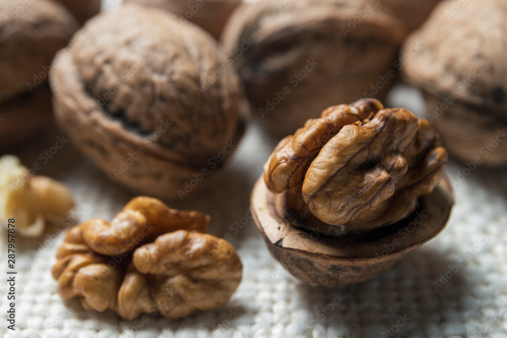 Walnuts on the burlap texture Walnuts on the burlap texture