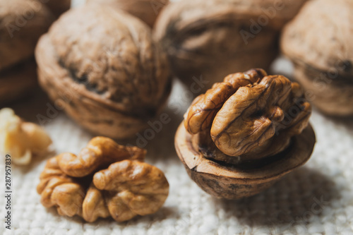 Walnuts on the burlap texture