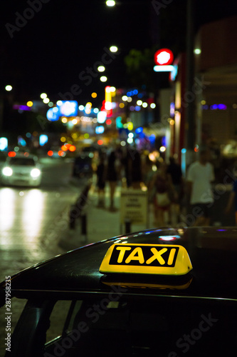 Taxi on a night city street
