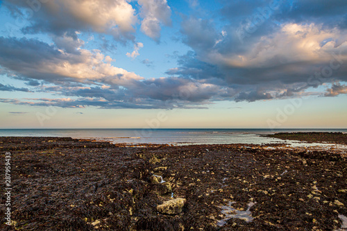 Rock pools during low tide at Hope Gap  with evening light