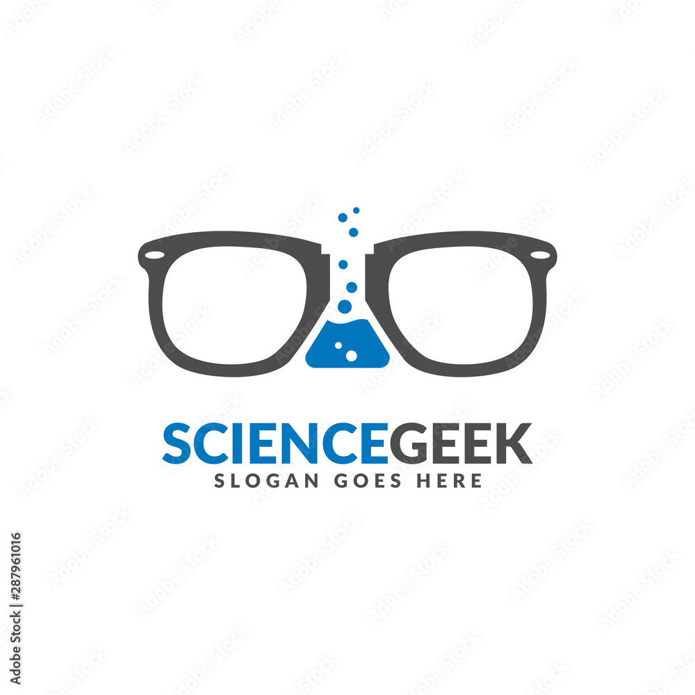Science geek logo design template, lab beaker as white space in the middle of a glasses. Science geek logo design template, lab beaker as white space in the middle of a glasses.