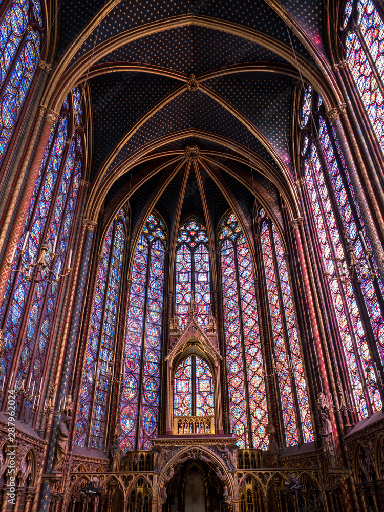 PARIS, FRANCE - JUNE 2018: The Sainte-Chapelle one of the most visited landmark in Paris, June 05, 2012. This 1246 inspired monument features 15 wonderful stain-glass windows in Paris.