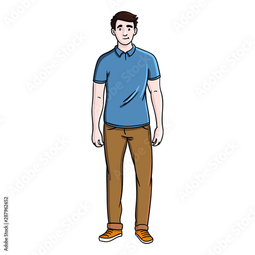 comic drawing of a man with brown trousers and polo shirt by. © Kurt