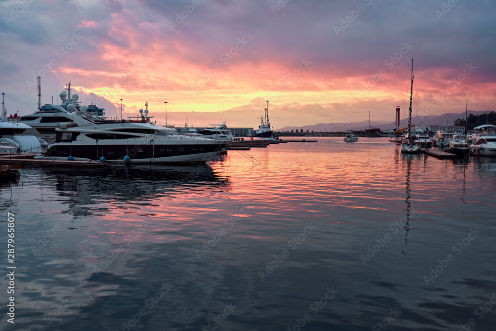 sunset in port