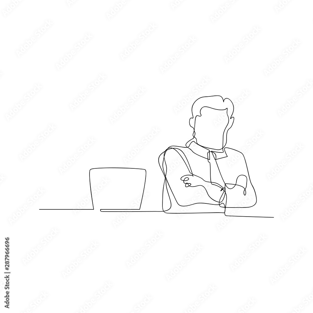 continuous line drawing of businessman with crossed arms. isolated sketch drawing of businessman with crossed arms line concept. outline thin stroke vector illustration