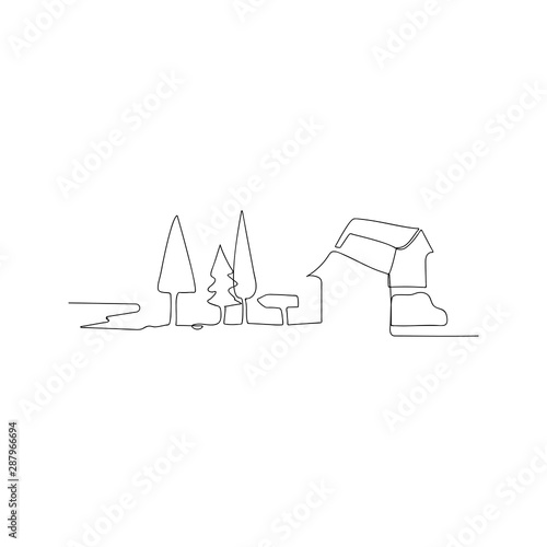 continuous line drawing of village. isolated sketch drawing of village line concept. outline thin stroke vector illustration