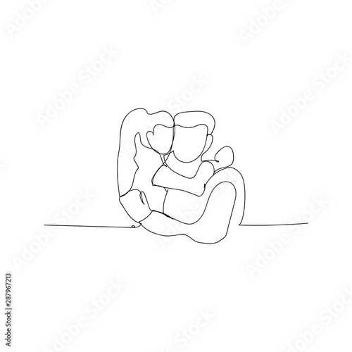 continuous line drawing of father hugging daughter. isolated sketch drawing of father hugging daughter line concept. outline thin stroke vector illustration