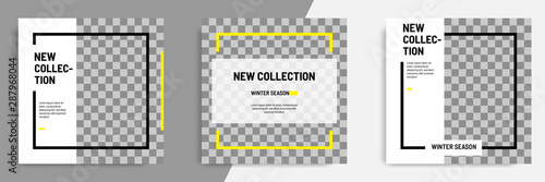 Minimal layout square banner in black yellow frame color. Editable geometric banner template for social media post, stories, story, flyer.