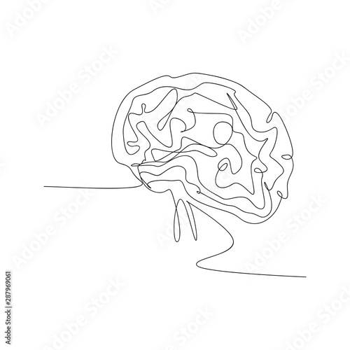 continuous line drawing of brain. isolated sketch drawing of brain line concept. outline thin stroke vector illustration