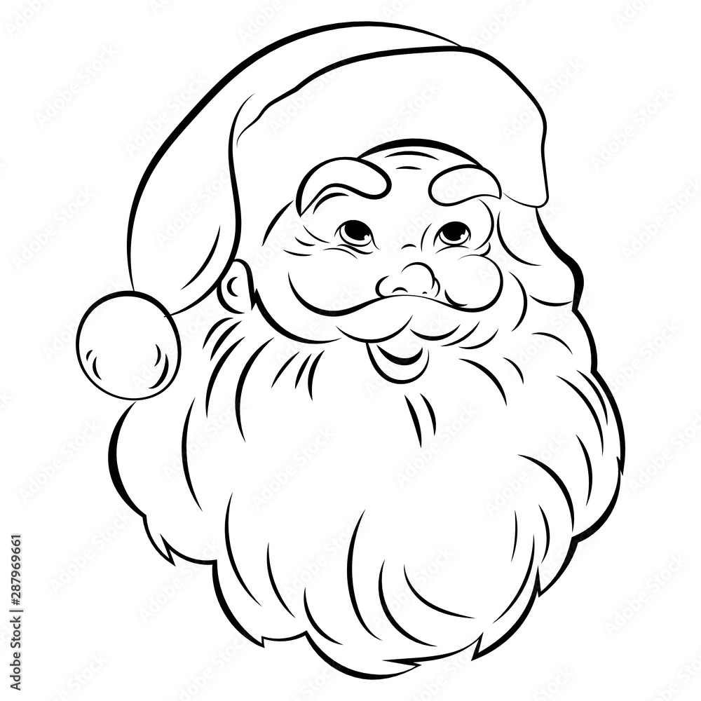 Santa Claus face. Portrait of Santa. Black white christmas pattern ...