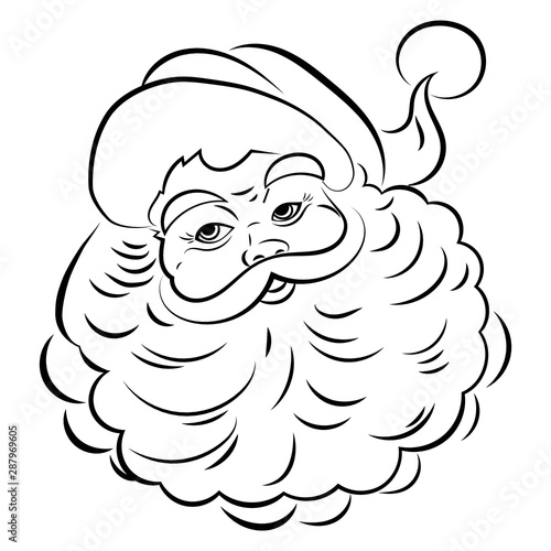 Santa Claus face. Portrait of Santa. Black white christmas pattern. Sketch the head of Santa Claus. Tattoo.