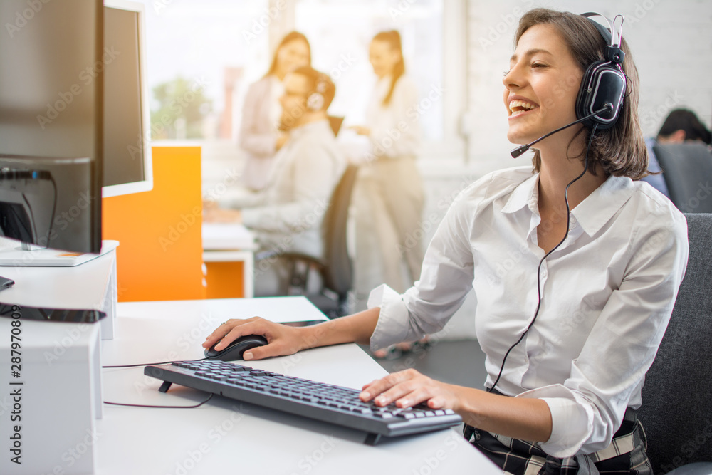 Friendly technical support operator women working in call center Friendly technical support operator women working in call center