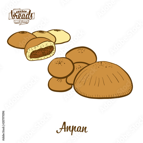 Colored drawing of Anpan bread