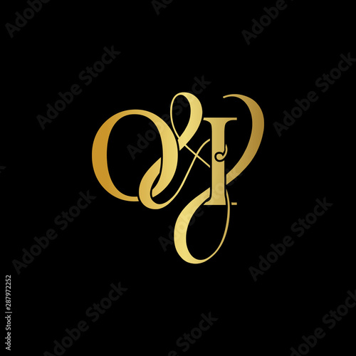 Initial letter O & I OI luxury art vector mark logo, gold color on black background.