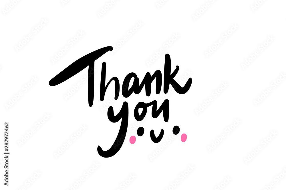 Thank you hand drawn vector lettering with smiling face cartoon style Thank you hand drawn vector lettering with smiling face cartoon style