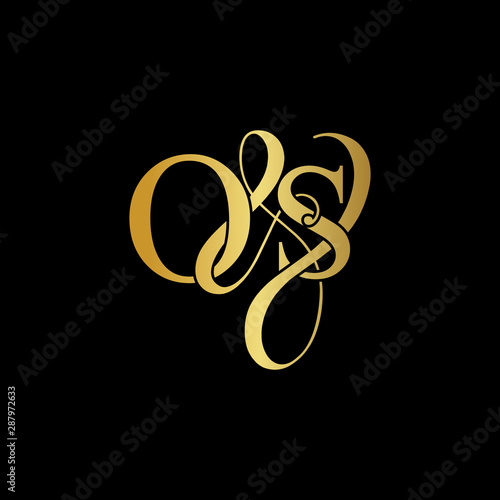 Initial letter O & S OS luxury art vector mark logo, gold color on black background.