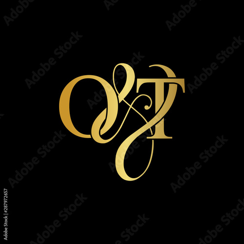 Initial letter O & T OT luxury art vector mark logo, gold color on black background.