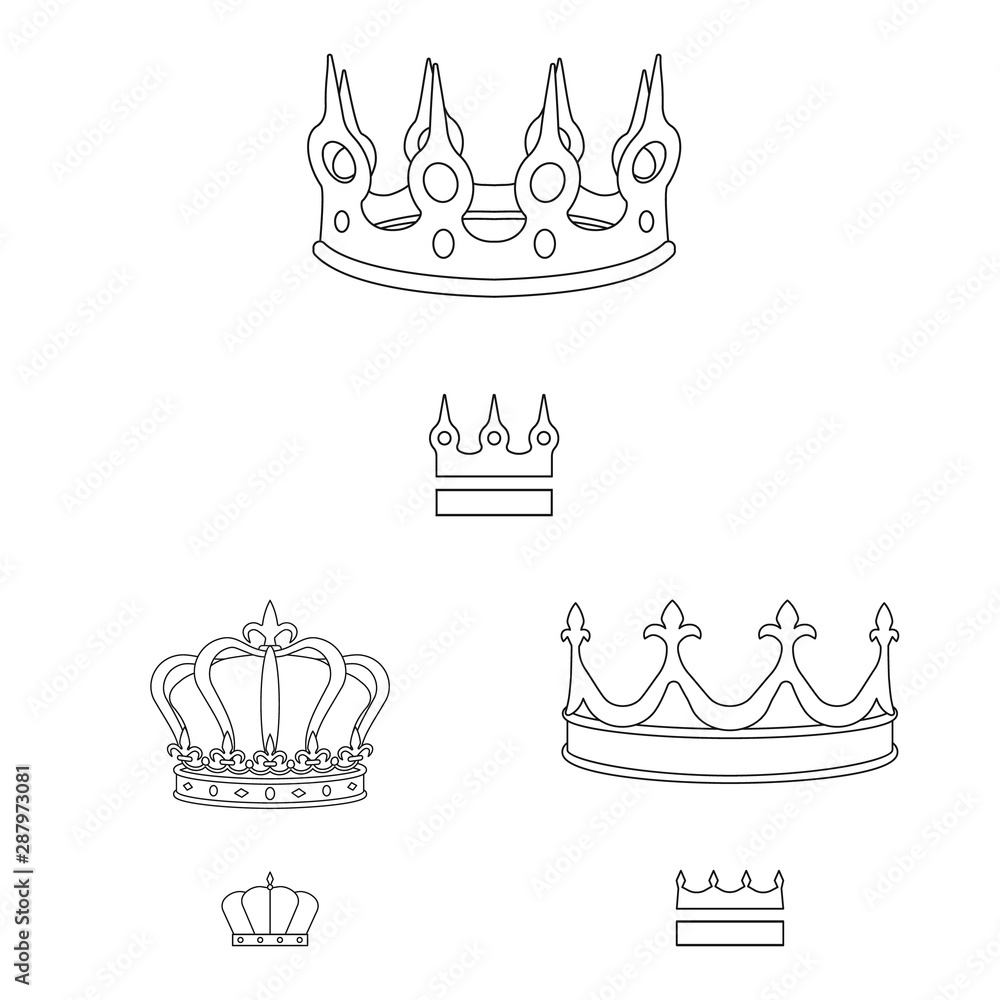 Vector illustration of queen and heraldic sign. Set of queen and vip stock symbol for web. Vector illustration of queen and heraldic sign. Set of queen and vip stock symbol for web.