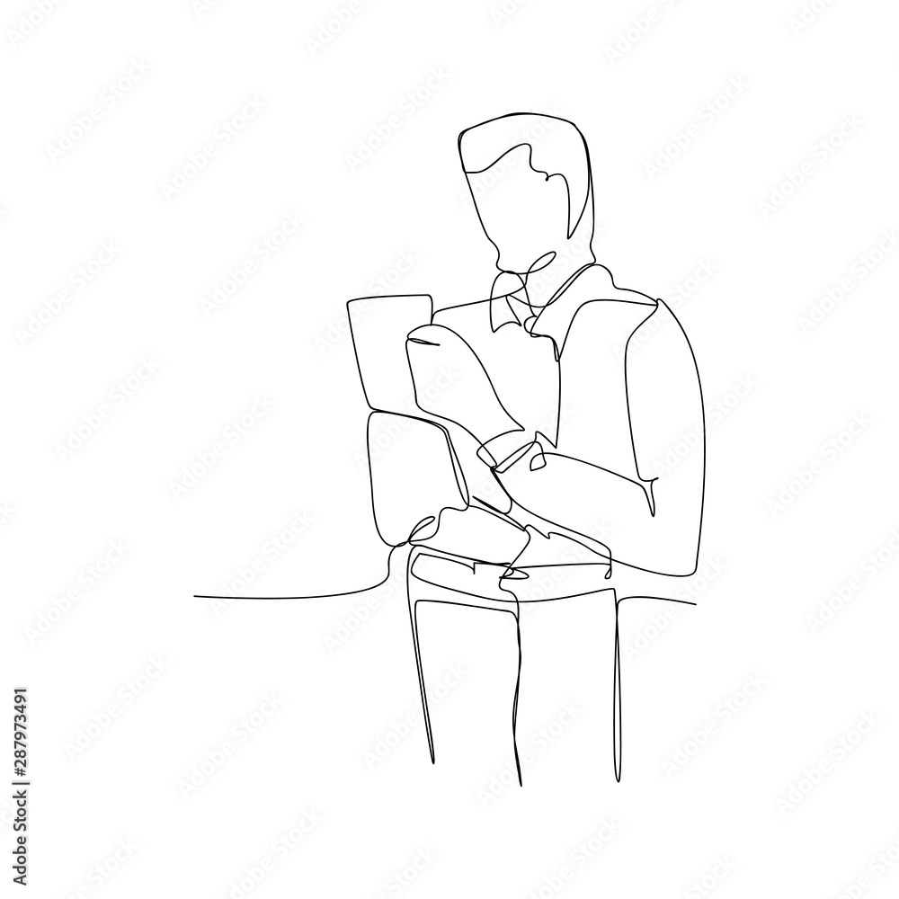 continuous line drawing of male worker standing. isolated sketch drawing of male worker standing line concept. outline thin stroke vector illustration continuous line drawing of male worker standing. isolated sketch drawing of male worker standing line concept. outline thin stroke vector illustration