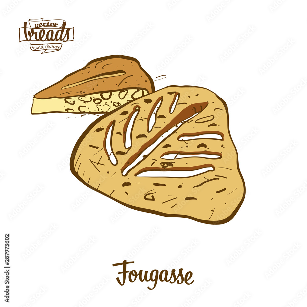 Colored drawing of Fougasse bread Colored drawing of Fougasse bread
