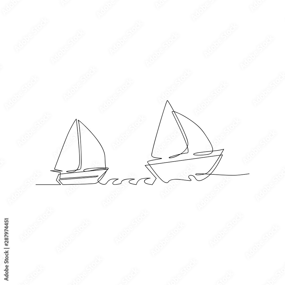 continuous line drawing of sailboat yacht. isolated sketch drawing of sailboat yacht line concept. outline thin stroke vector illustration