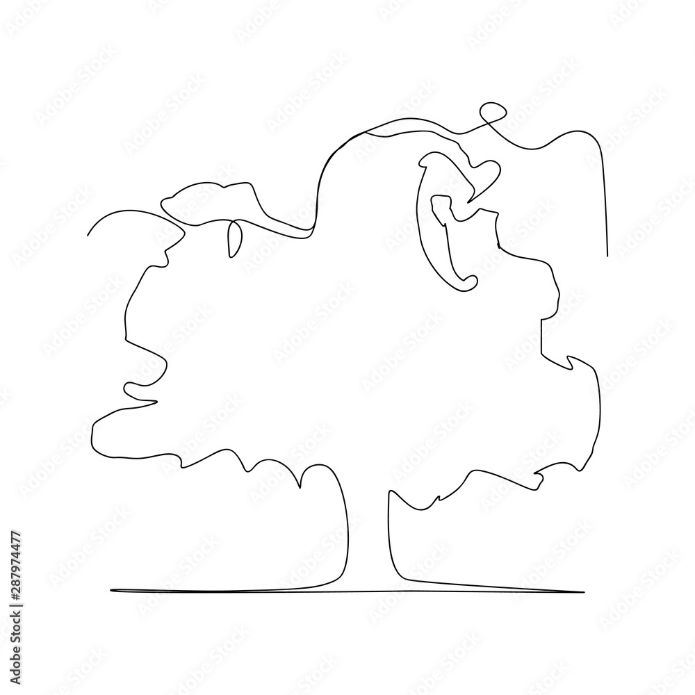 continuous line drawing of tree. isolated sketch drawing of tree line concept. outline thin stroke vector illustration