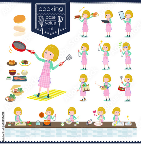 flat type blond girl white_cooking