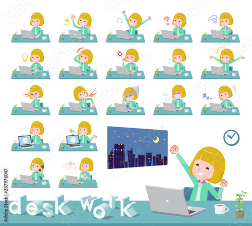 flat type blond girl white_desk work