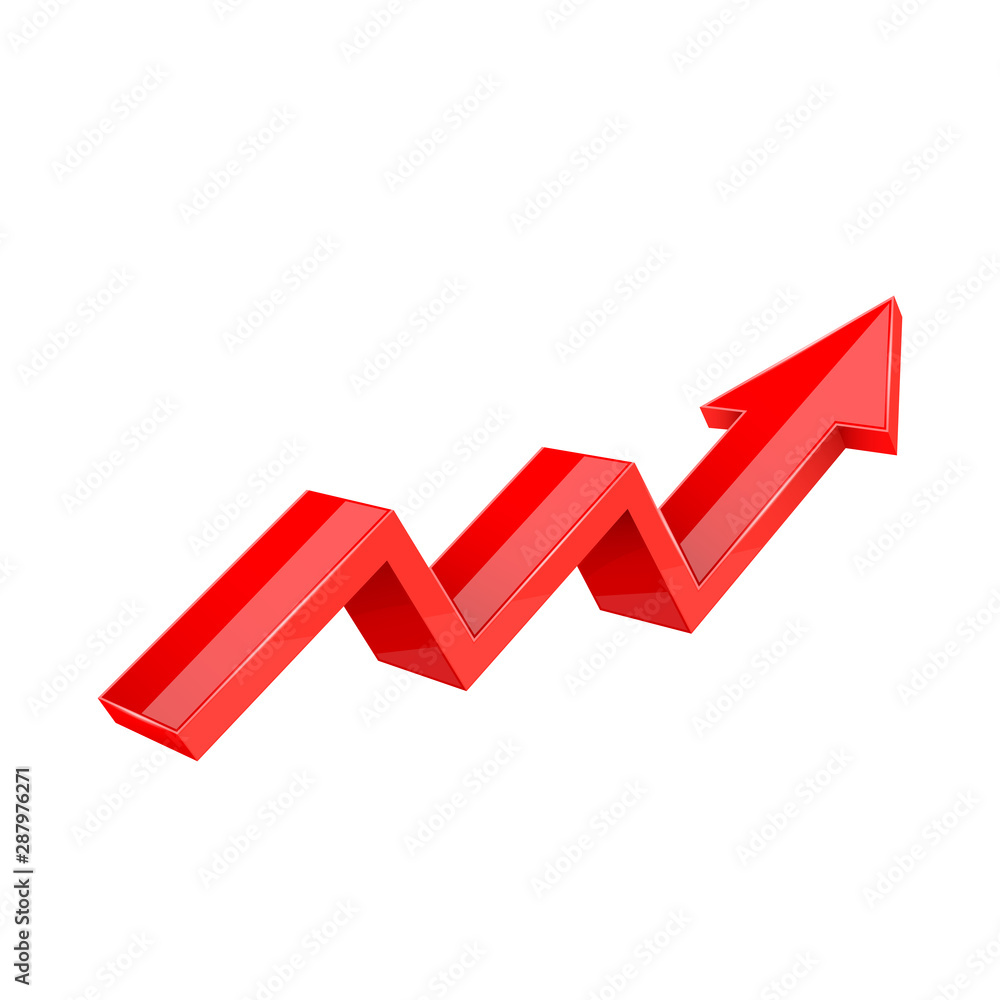 Financial trend. Up rising indication arrow. Red 3d sign Financial trend. Up rising indication arrow. Red 3d sign