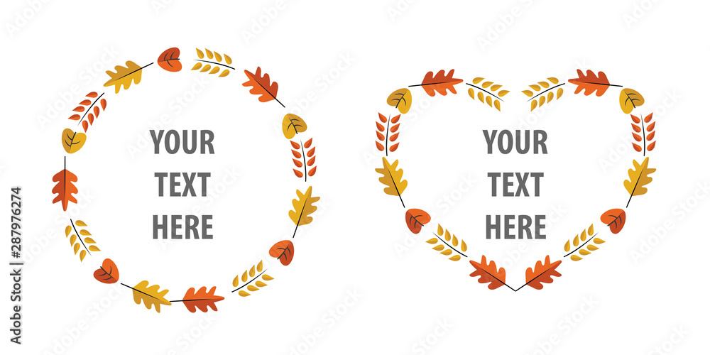 Vector Autumn frame. Flat autumn illustration isolated on white background. Colorful autumn wreath. Design elements for invitations, greeting cards, quotes, blogs, posters, banners