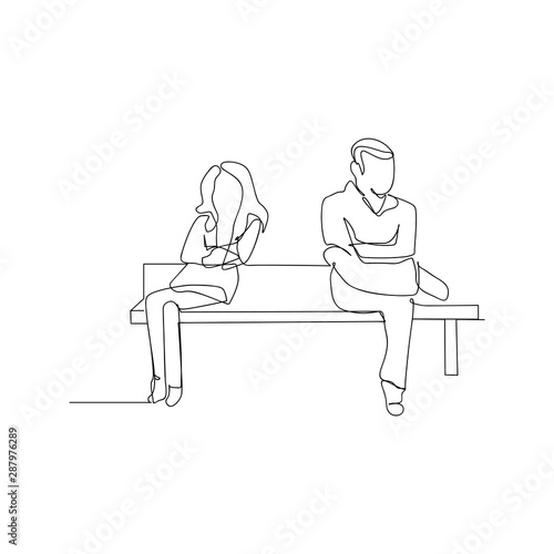 continuous line drawing of couple sitting. isolated sketch drawing of couple sitting line concept. outline thin stroke vector illustration