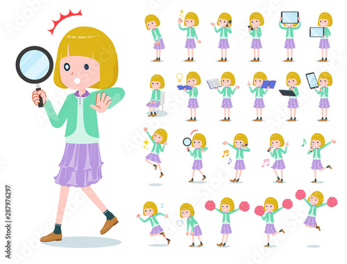 flat type blond girl white_Action