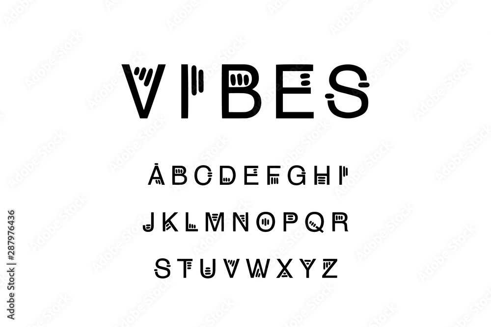 Obraz premium Vibes hand drawn musical font type alphabet abc black white minimalism