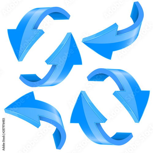 3d arrows. Blue signs with reflection