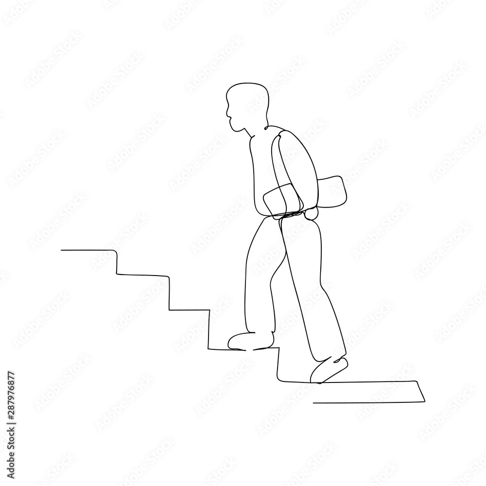 continuous line drawing of man walkin up stairs. isolated sketch drawing of man walkin up stairs line concept. outline thin stroke vector illustration continuous line drawing of man walkin up stairs. isolated sketch drawing of man walkin up stairs line concept. outline thin stroke vector illustration