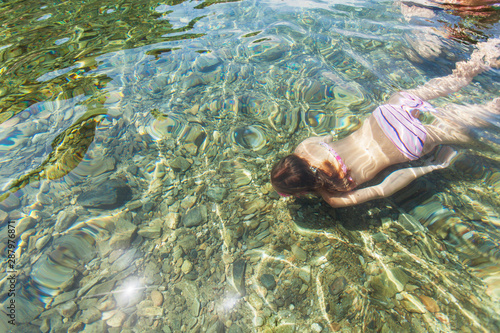  little girl swimming underwater in the sea