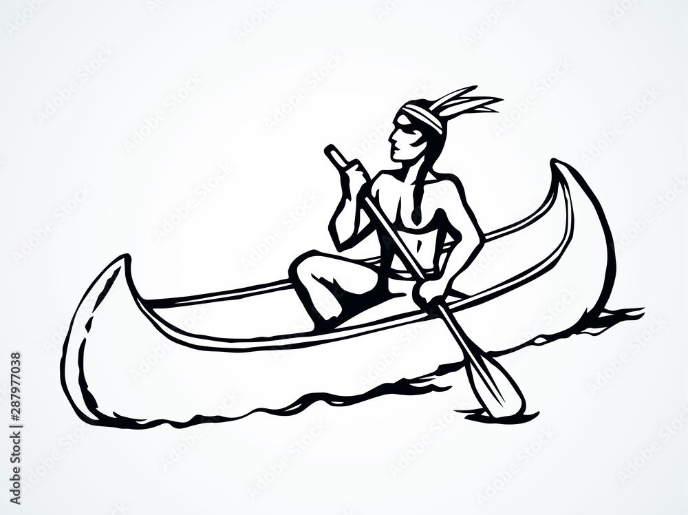 Man in boat. Vector drawing