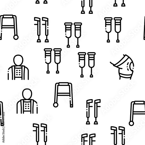 Orthopedic Seamless Pattern Vector Linear Pictograms. Black Contour Illustrations