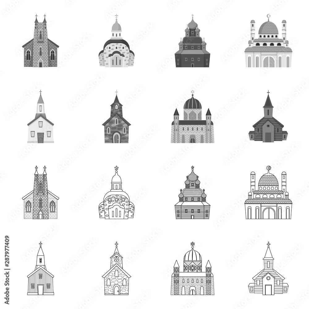 Isolated object of cult and temple icon. Set of cult and parish vector icon for stock.