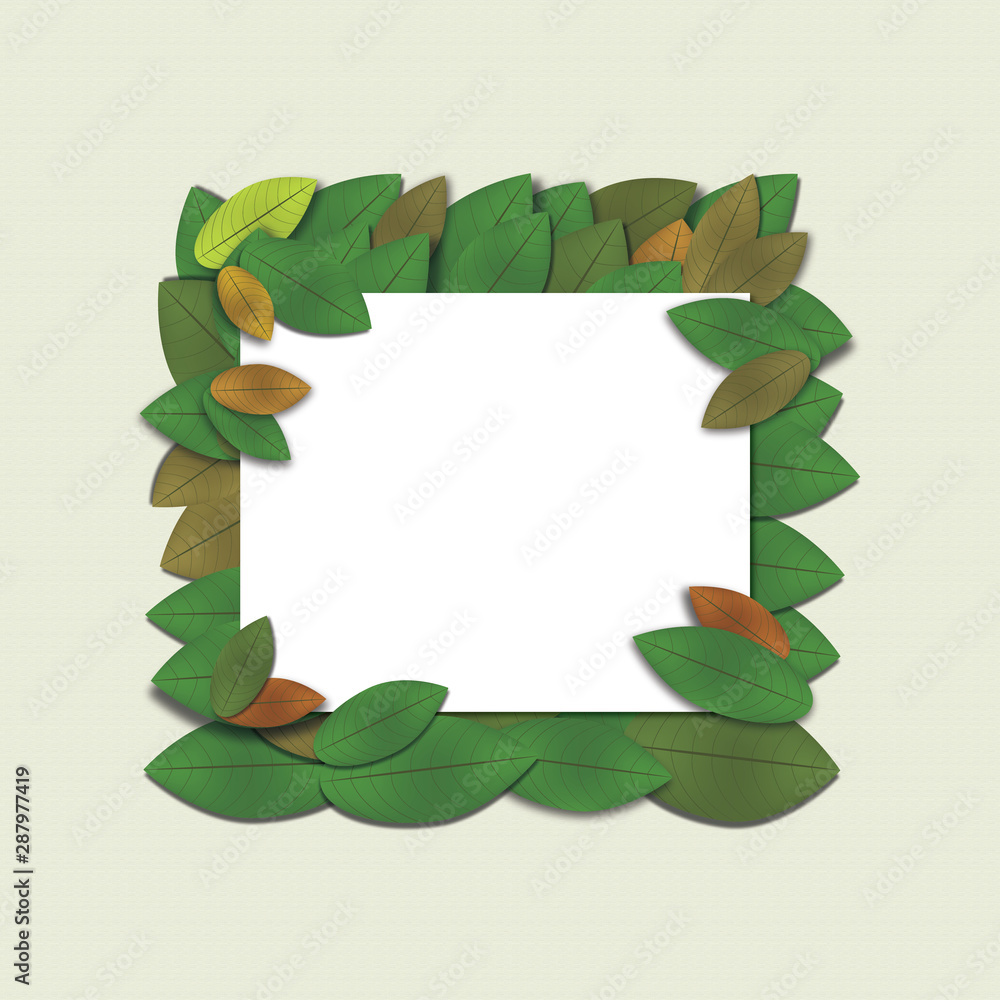 Naklejka premium autumn green and yellow leaves in the form of a frame