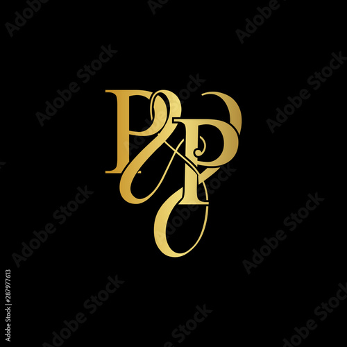 Initial letter P & P PP luxury art vector mark logo, gold color on black background.