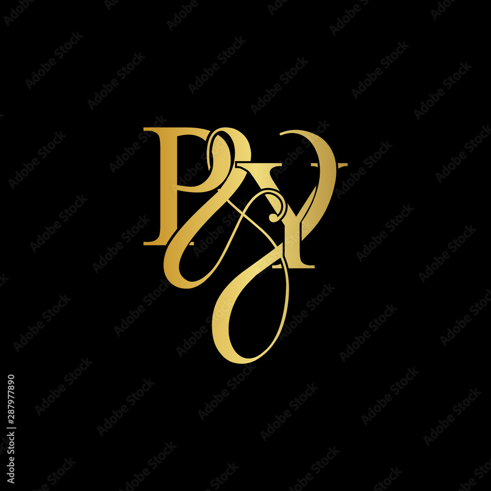 Initial letter P & Y PY luxury art vector mark logo, gold color on black background. Initial letter P & Y PY luxury art vector mark logo, gold color on black background.