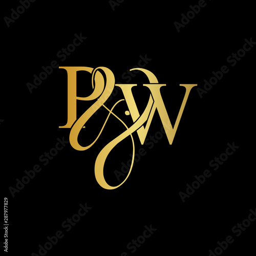 Initial letter P & W PW luxury art vector mark logo, gold color on black background.