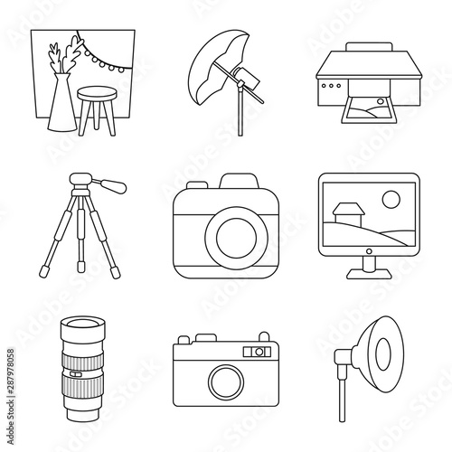 Isolated object of photography and equipment logo. Set of photography and accessories stock symbol for web.