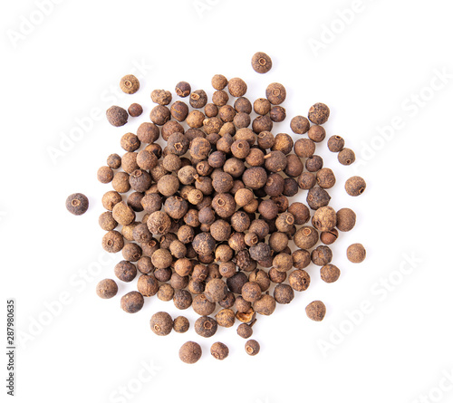 Tela Allspice berries (also called Jamaican pepper or newspice) over white background