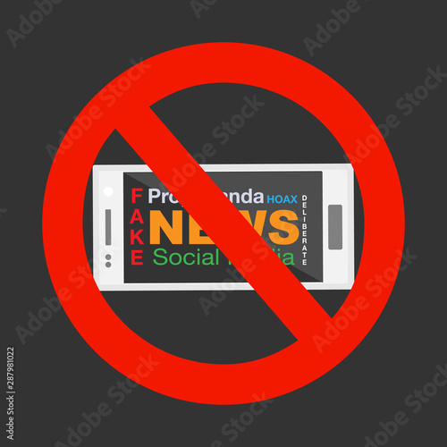 Stop spreading fake news, text on mobile screen with no symbol. Simple flat design. For awareness campaign banner/poster/social media posts. 